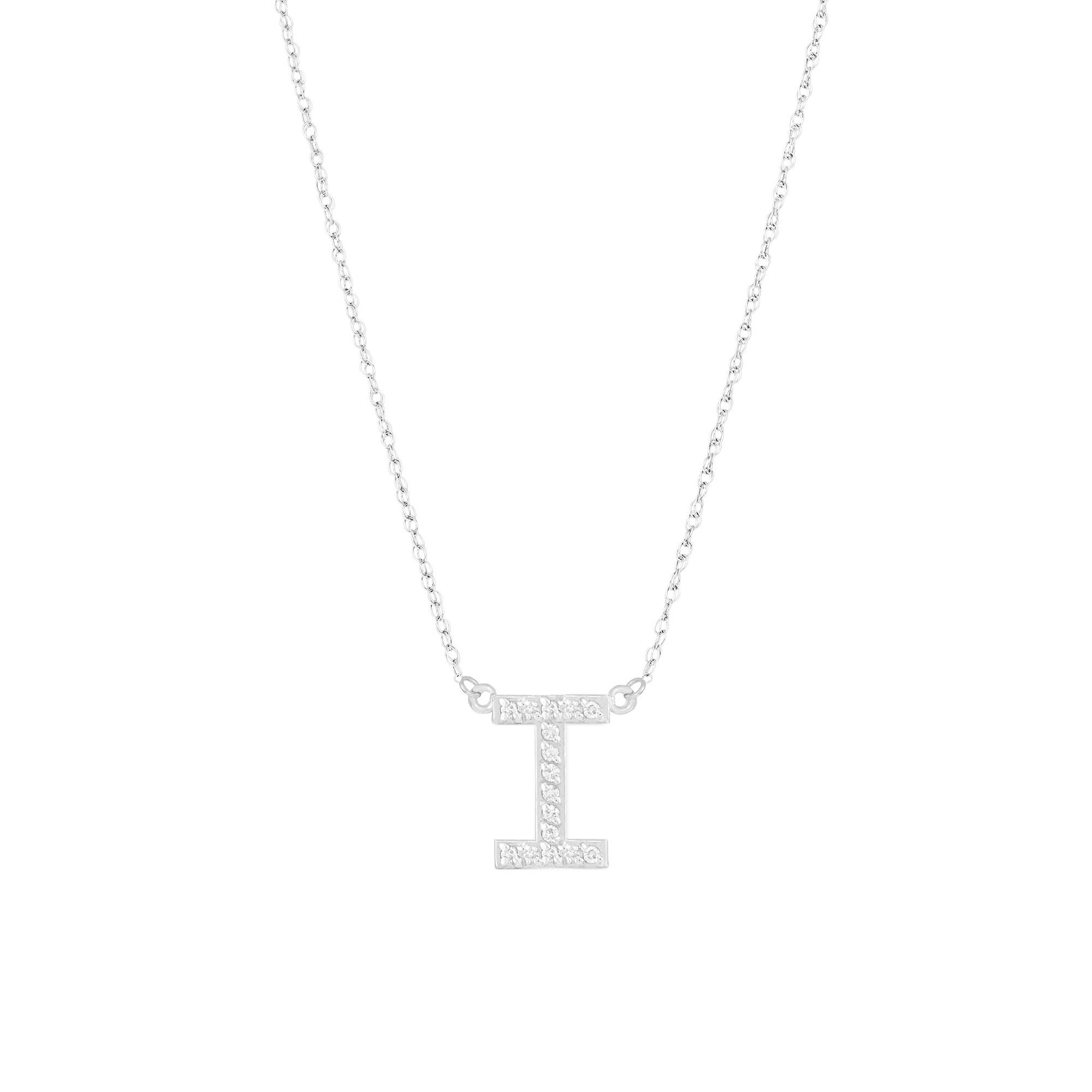 Letter I Diamond Embellished Initial Pendant Necklace in 9ct White Gold