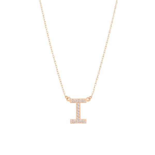 Letter I Diamond Embellished Initial Pendant Necklace in 9ct Rose Gold
