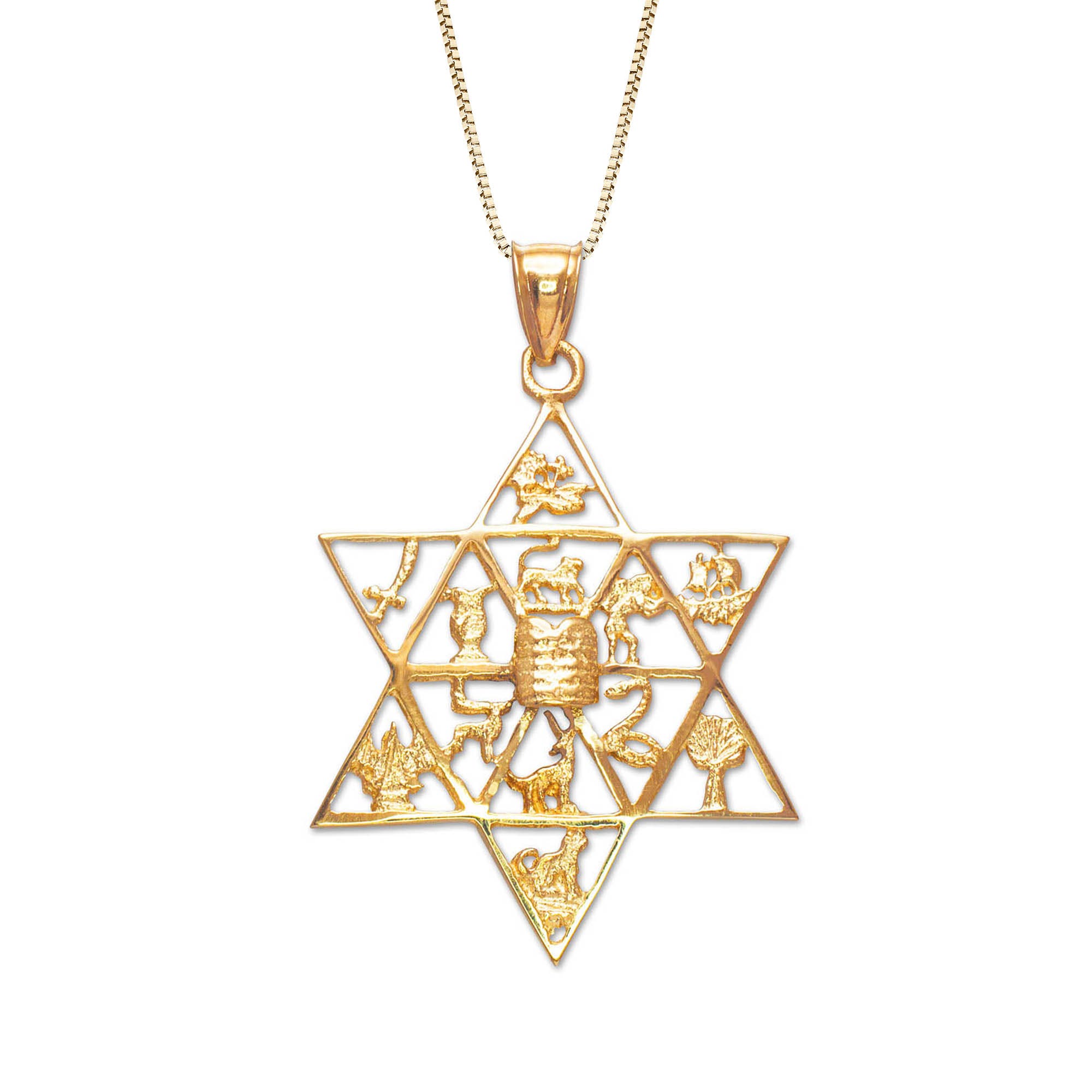 Star of David Twelve Tribes of Israel Pendant Necklace in 9ct Gold