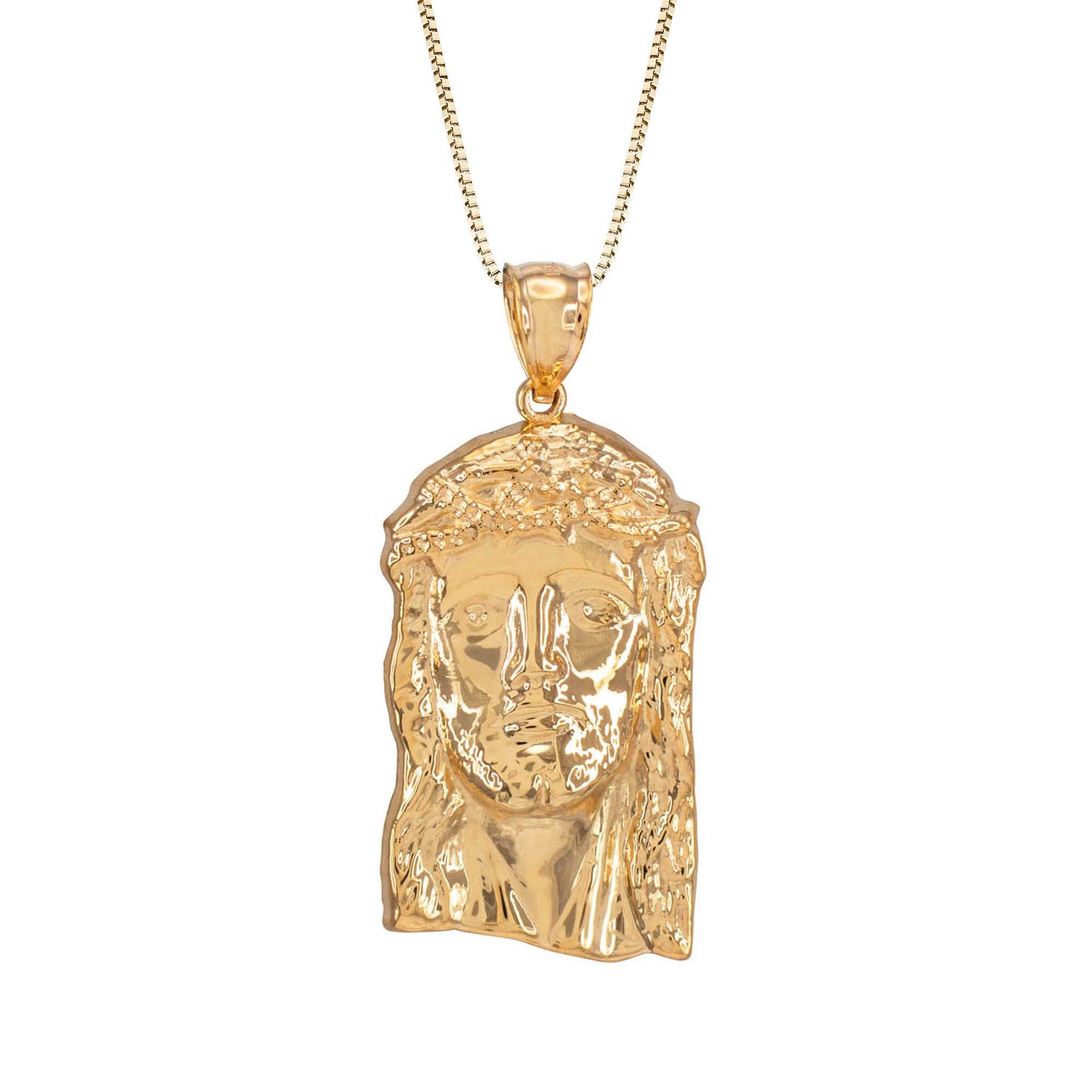 Men's Textured Jesus Pendant Necklace in 9ct Gold
