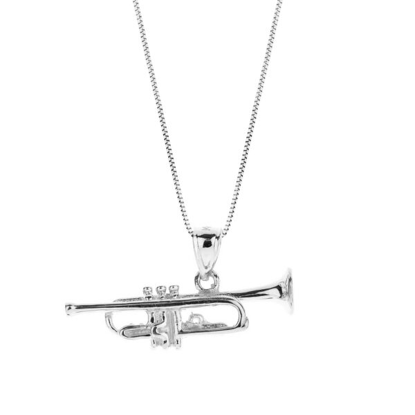 Men's 3D Trumpet Pendant Necklace in 9ct White Gold