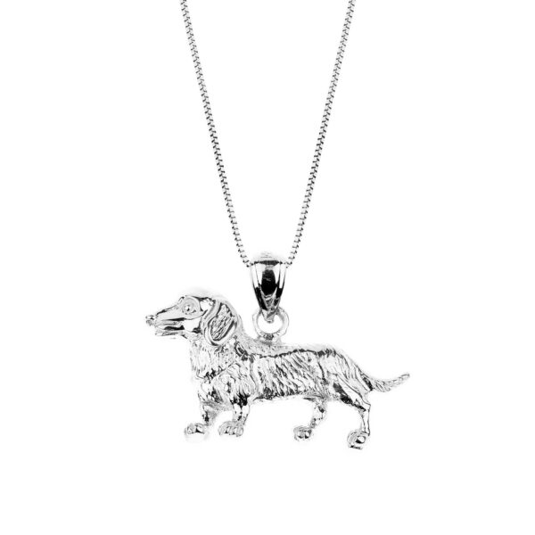 Dachshund Dog Pendant Necklace in 9ct White Gold