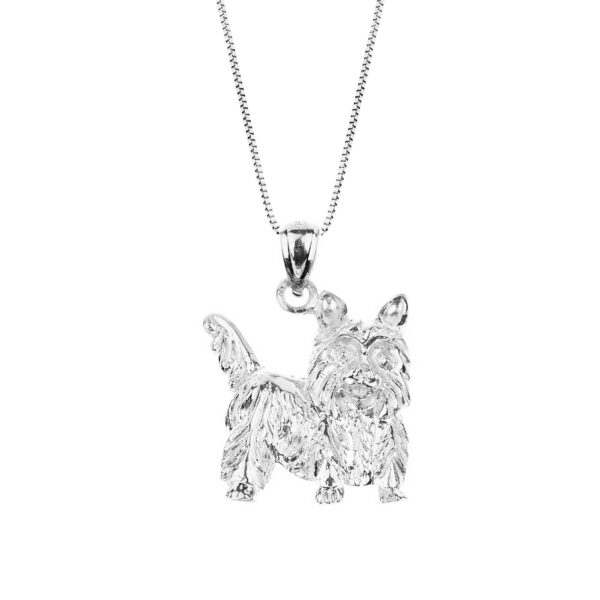 Yorkie Dog Charm Pendant Necklace in 9ct White Gold