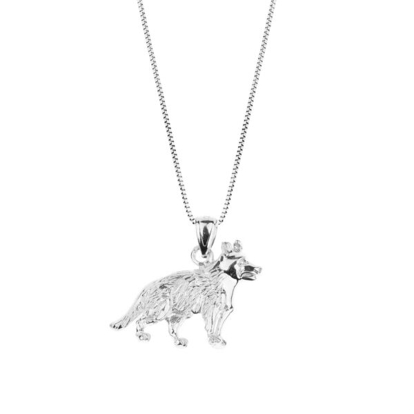 German Shepherd Dog Pendant Necklace in 9ct White Gold