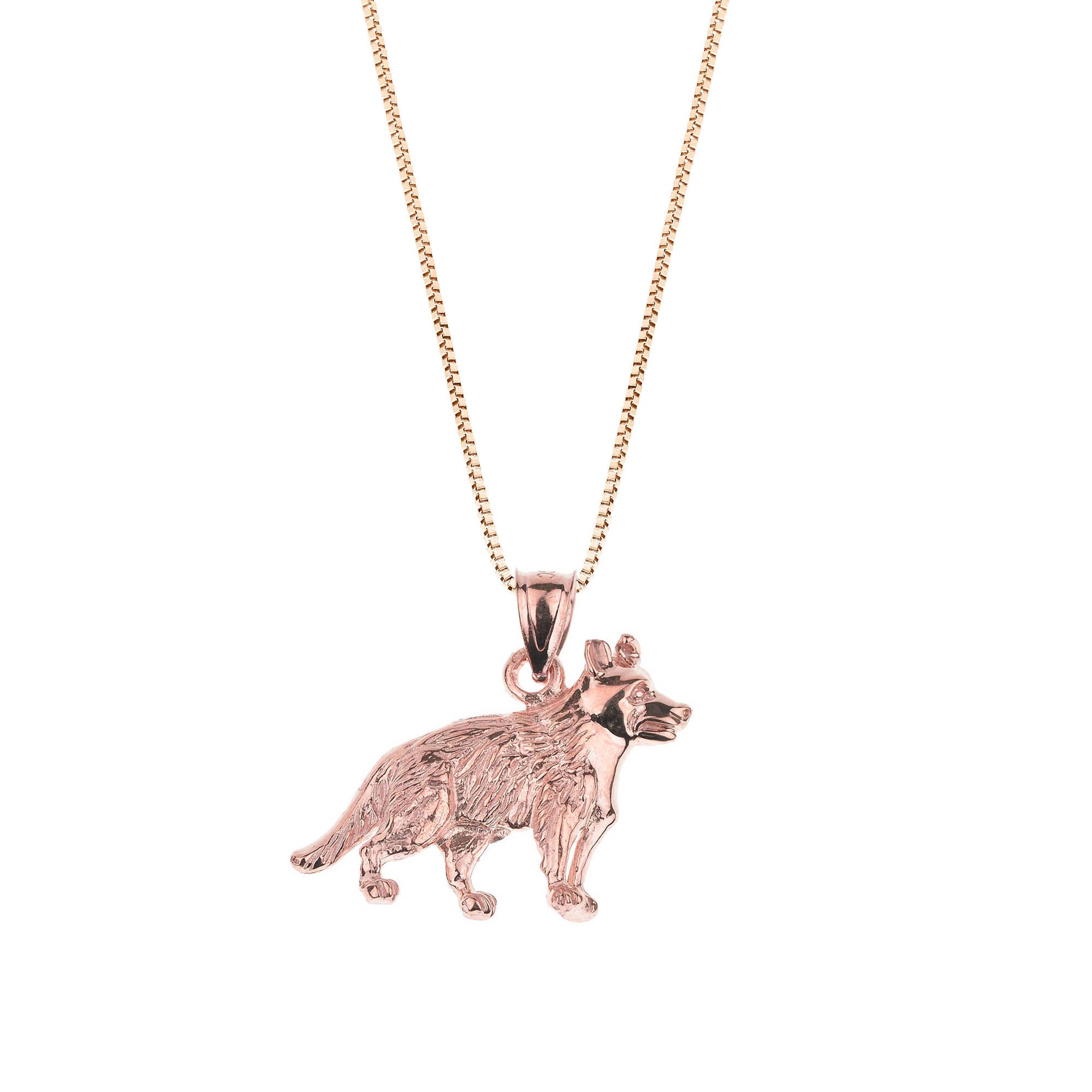 German Shepherd Dog Pendant Necklace in 9ct Rose Gold