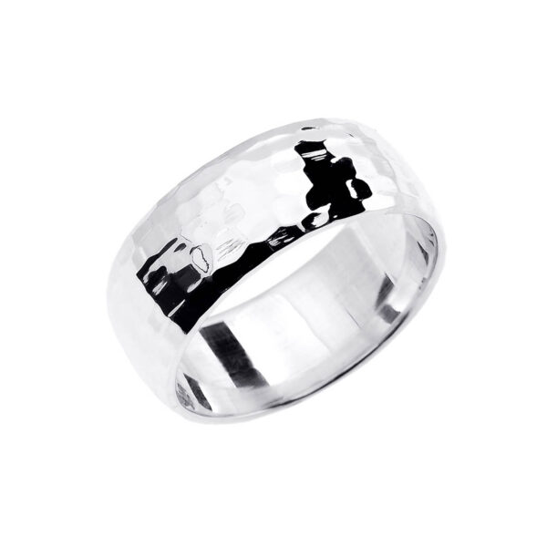 Stackable Hammered Classic Wedding Ring in 9ct White Gold