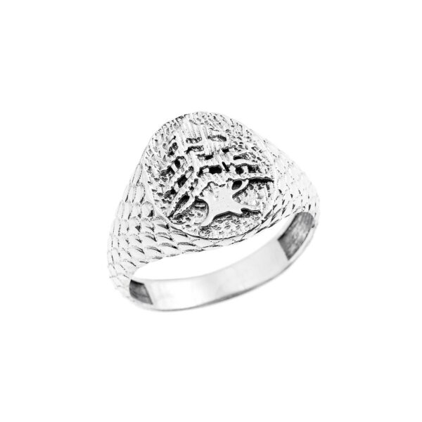 Men's Textured Lebanese Cedar Tree Ring in 9ct White Gold