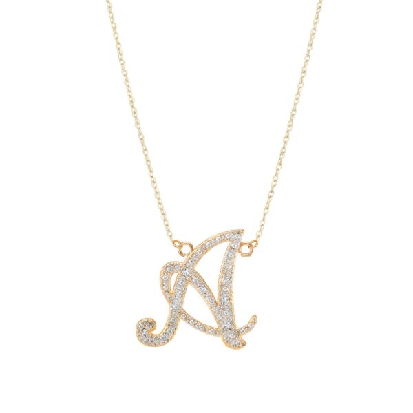 Letter A Diamond Signature Initial Pendant Necklace in 9ct Gold