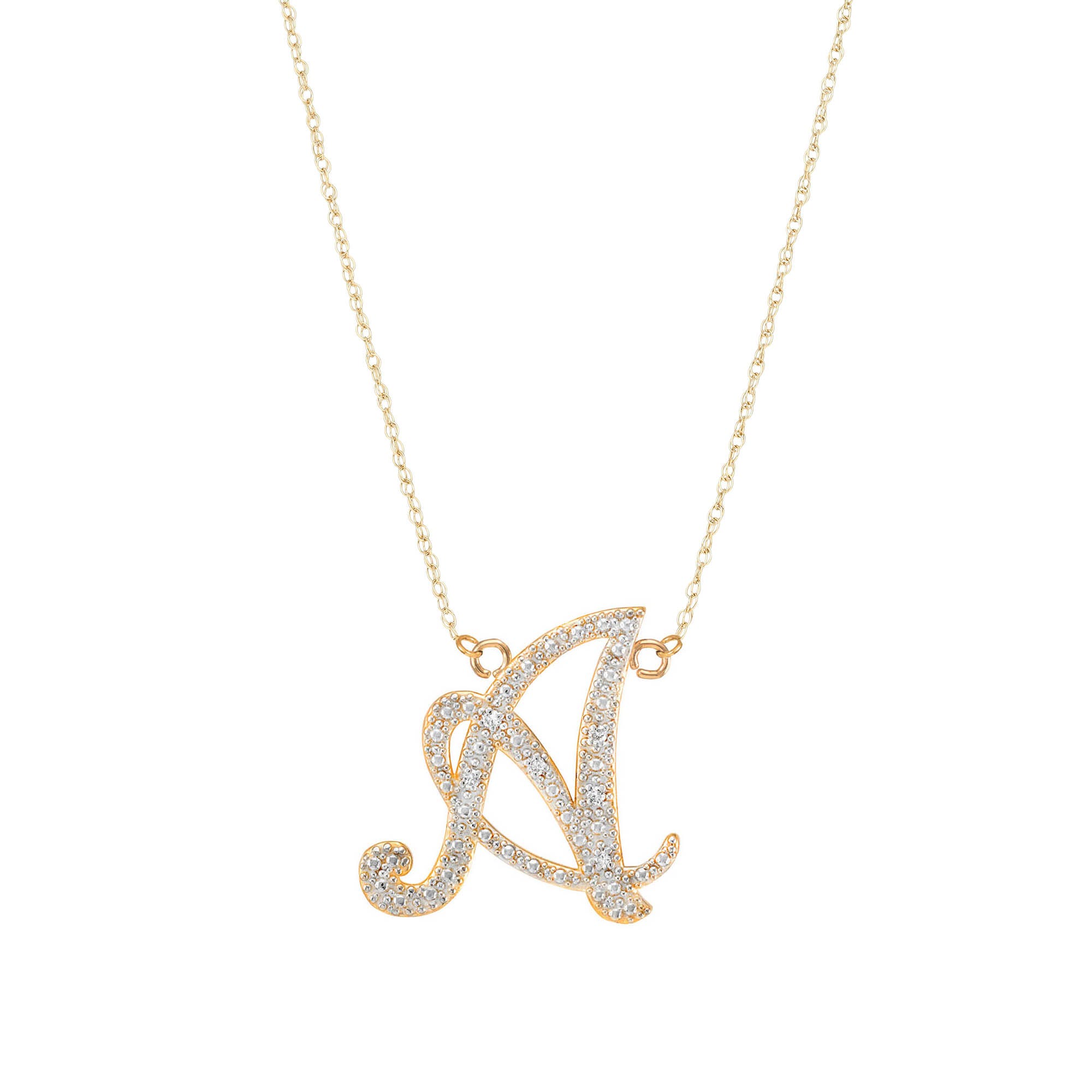 Letter A Diamond Signature Initial Pendant Necklace in 9ct Gold