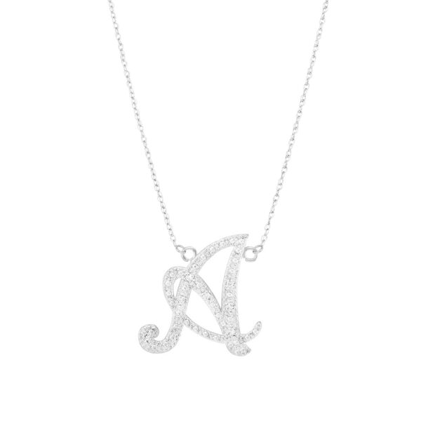 Letter A Diamond Signature Initial Pendant Necklace in 9ct White Gold