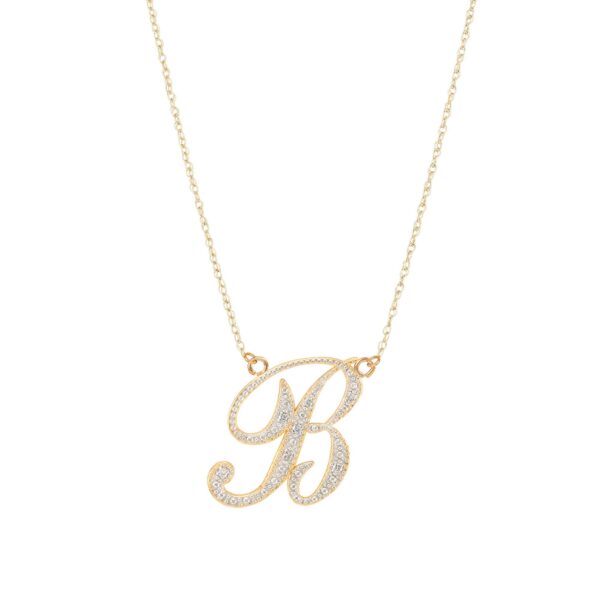 Letter B Diamond Script Pendant Necklace in 9ct Gold