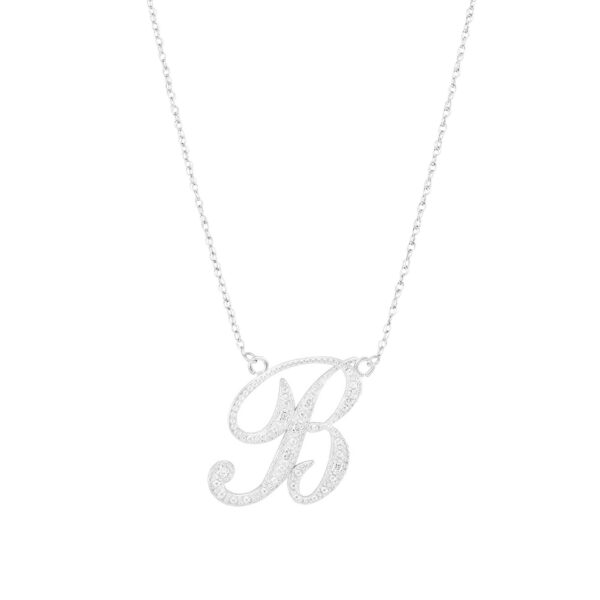 Letter B Diamond Script Pendant Necklace in 9ct White Gold