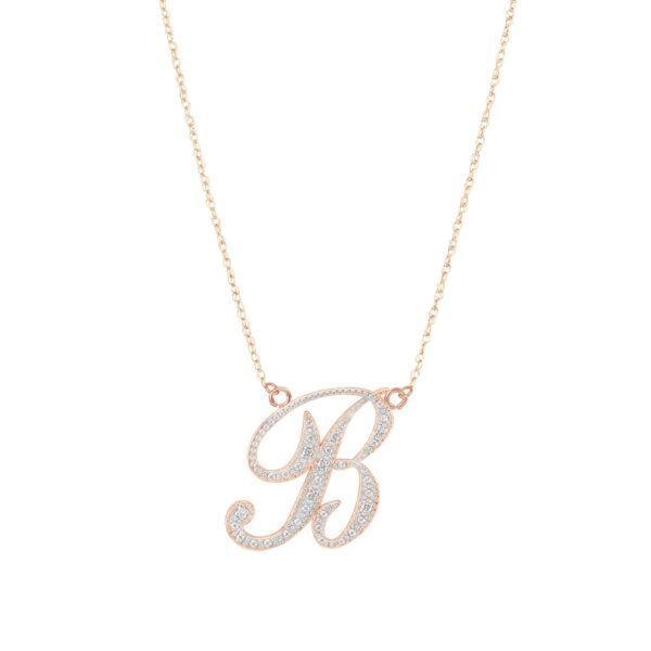 Letter B Diamond Script Pendant Necklace in 9ct Rose Gold