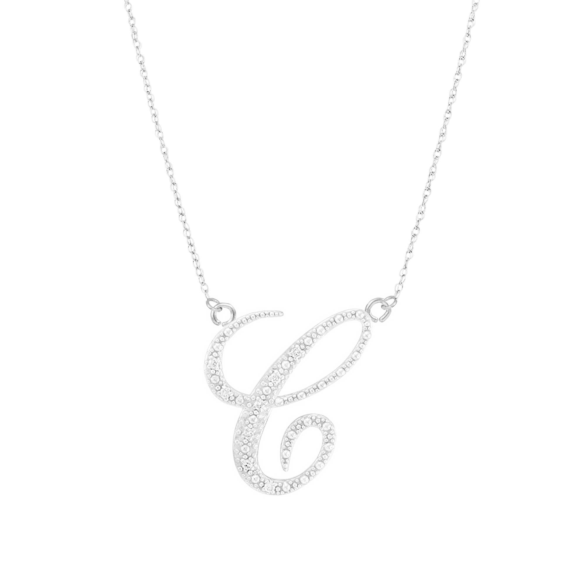 Letter C Diamond Script Pendant Necklace in 9ct White Gold