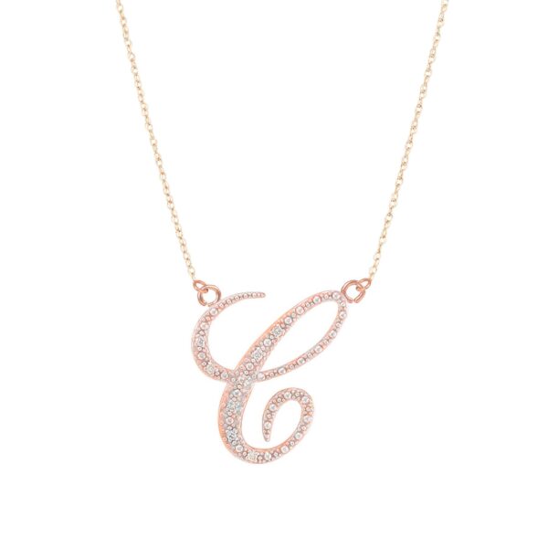 Letter C Diamond Script Pendant Necklace in 9ct Rose Gold