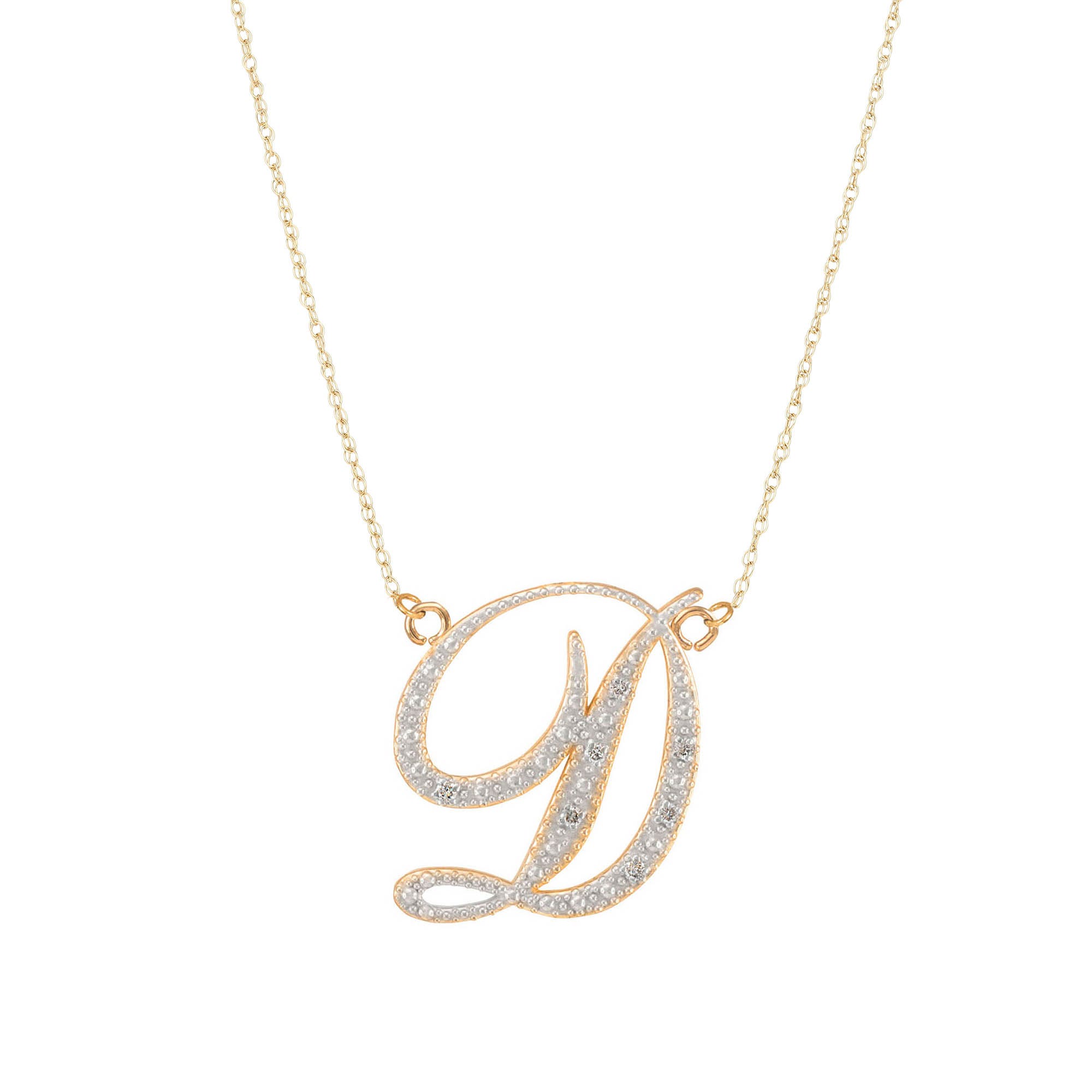 Letter D Diamond Script Pendant Necklace in 9ct Gold