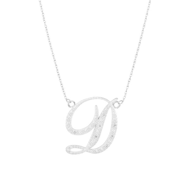 Letter D Diamond Script Pendant Necklace in 9ct White Gold
