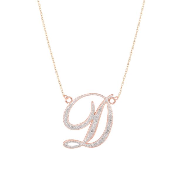 Letter D Diamond Script Pendant Necklace in 9ct Rose Gold