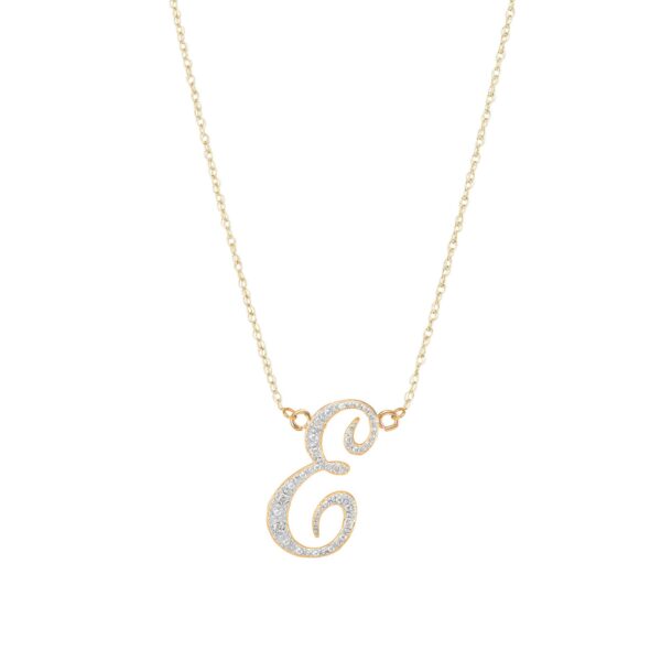 Letter E Diamond Script Pendant Necklace in 9ct Gold