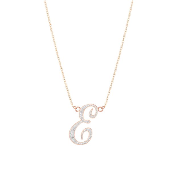 Letter E Diamond Script Pendant Necklace in 9ct Rose Gold