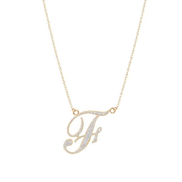 Letter F Diamond Script Pendant Necklace in 9ct Gold