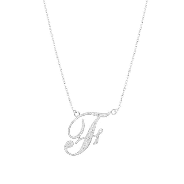 Letter F Diamond Script Pendant Necklace in 9ct White Gold