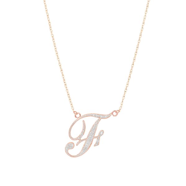 Letter F Diamond Script Pendant Necklace in 9ct Rose Gold