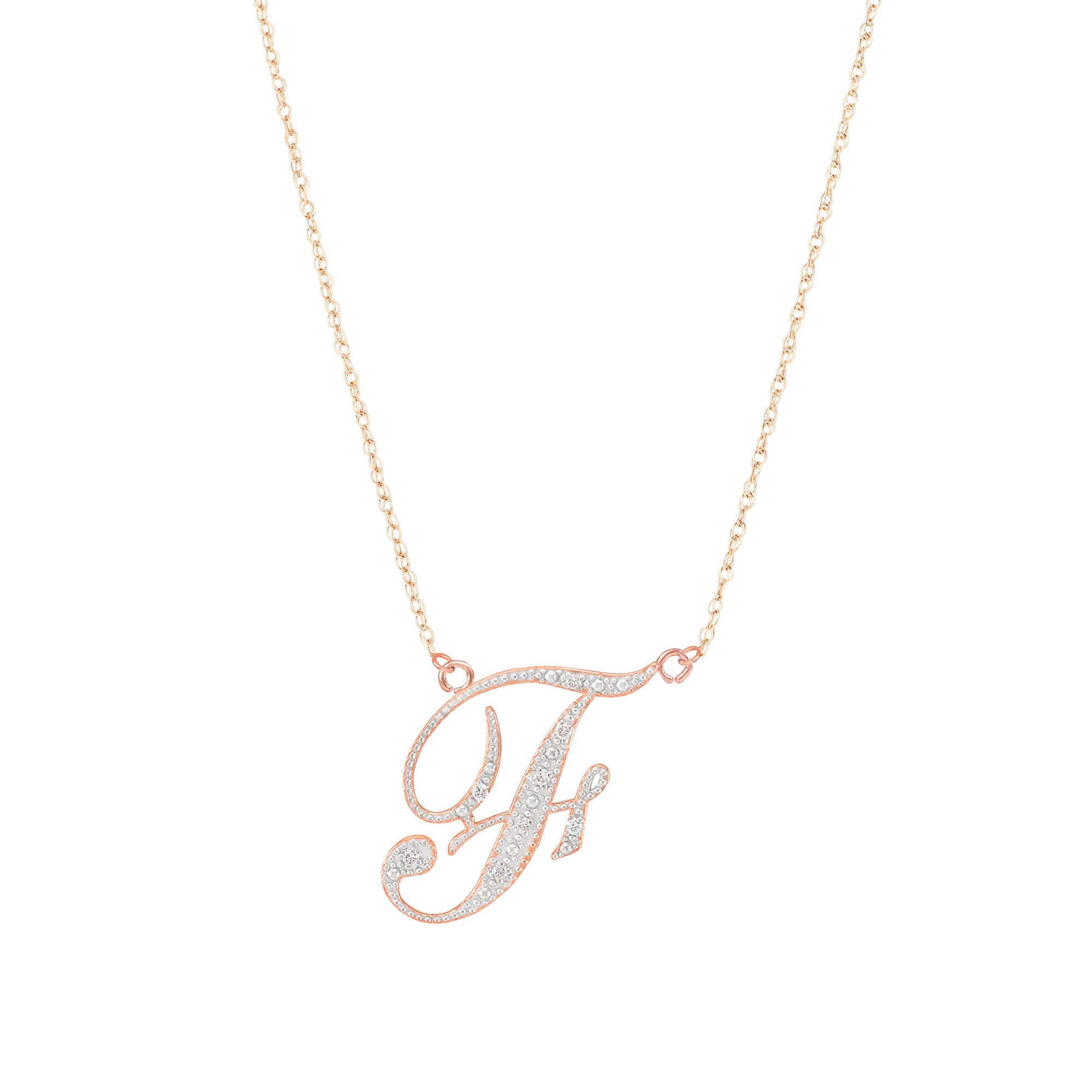 Letter F Diamond Script Pendant Necklace in 9ct Rose Gold