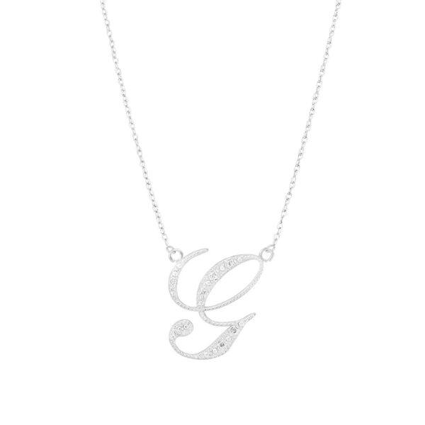 Letter G Diamond Script Pendant Necklace in 9ct White Gold