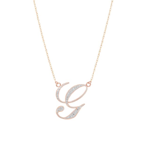Letter G Diamond Script Pendant Necklace in 9ct Rose Gold