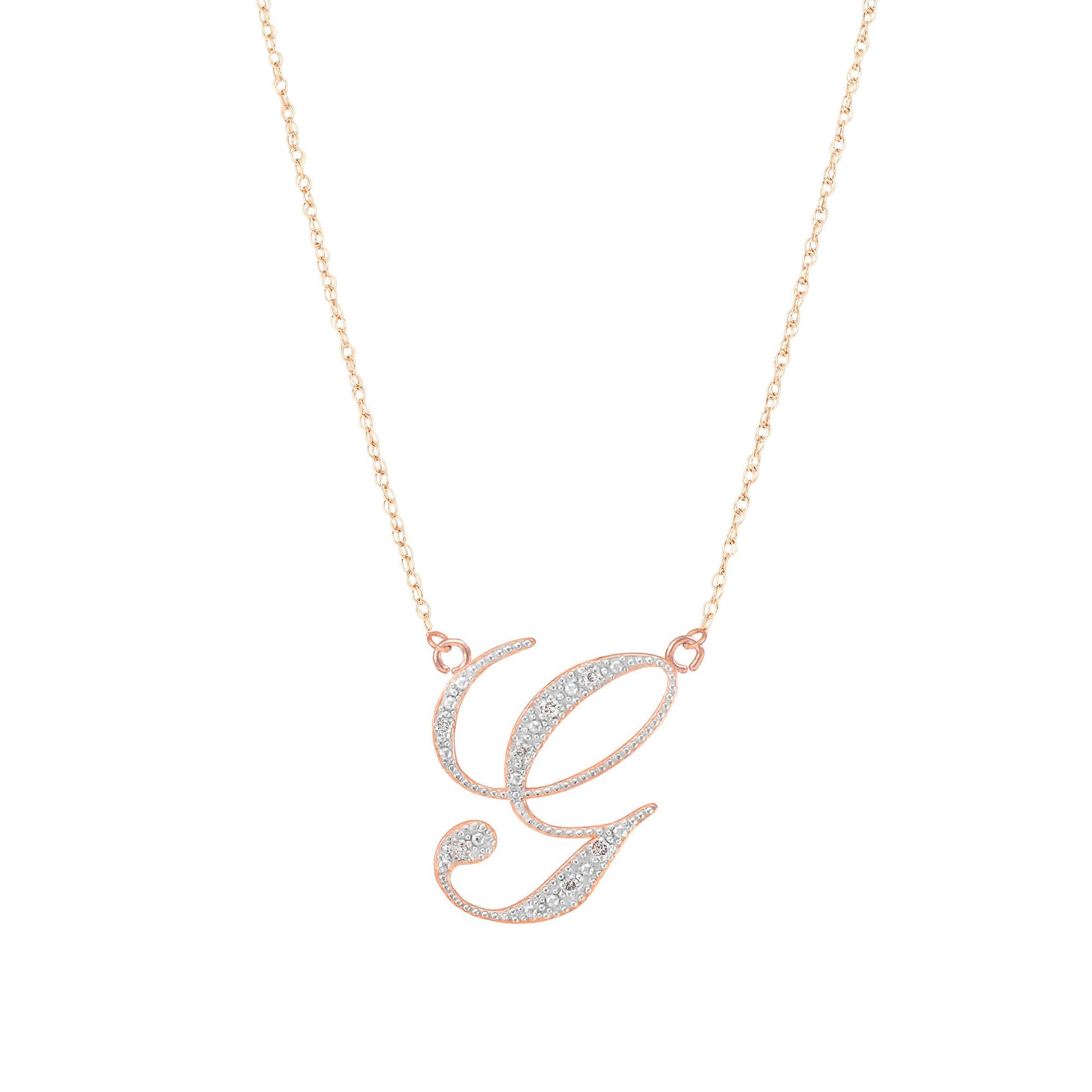 Letter G Diamond Script Pendant Necklace in 9ct Rose Gold