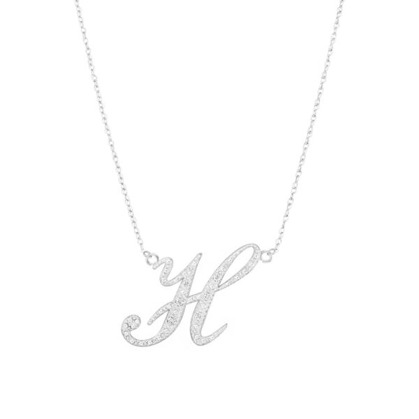 Letter H Diamond Script Pendant Necklace in 9ct White Gold