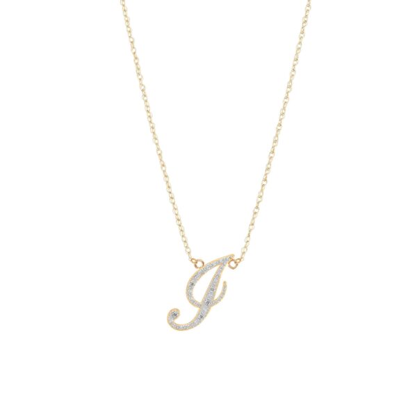 Letter J Diamond Script Pendant Necklace in 9ct Gold