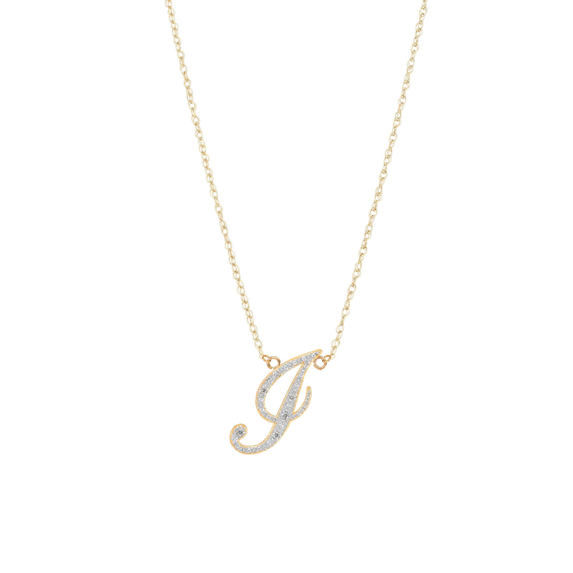 Letter J Diamond Script Pendant Necklace in 9ct Gold