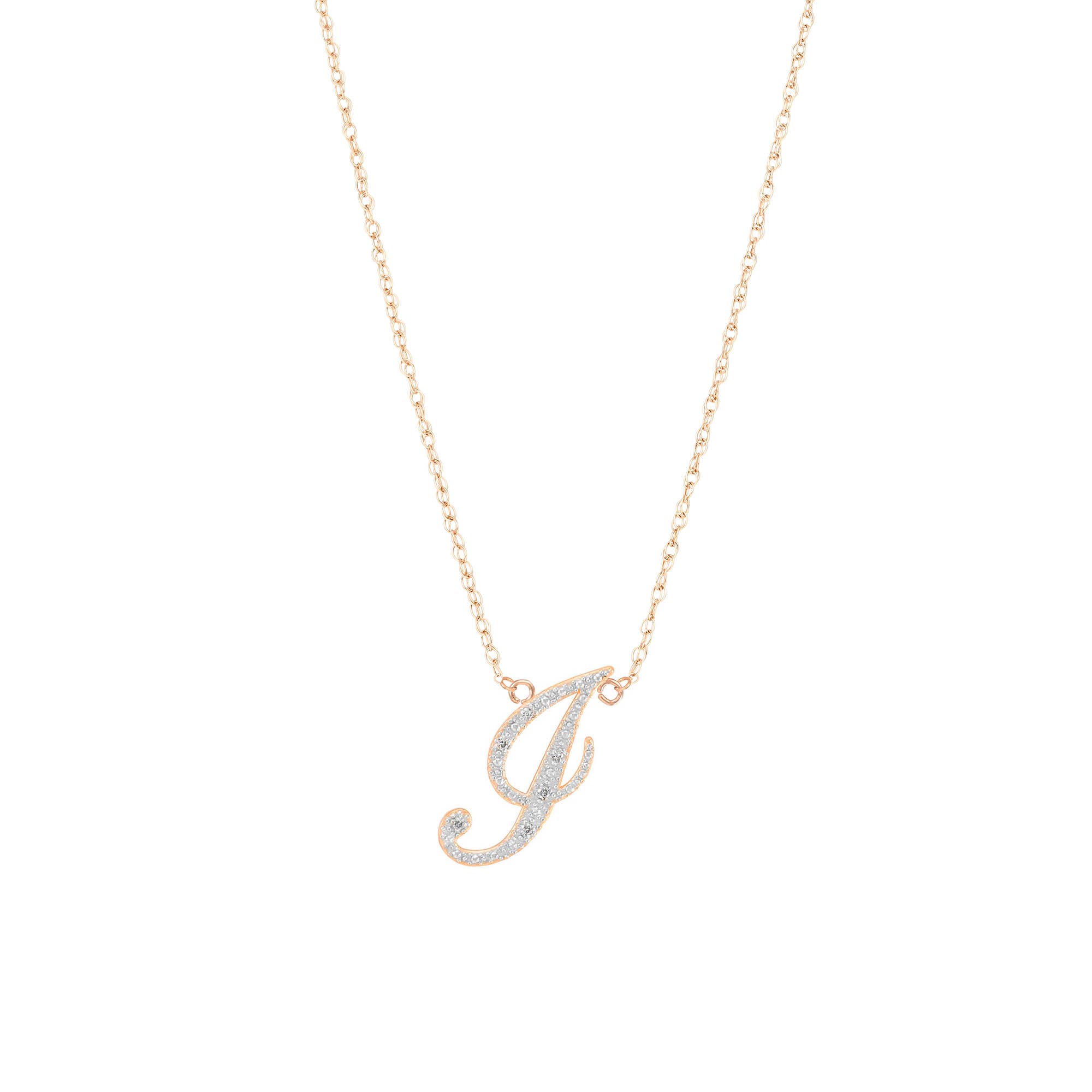 Letter J Diamond Script Pendant Necklace in 9ct Rose Gold