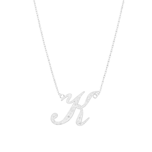 Letter K Diamond Script Pendant Necklace in 9ct White Gold