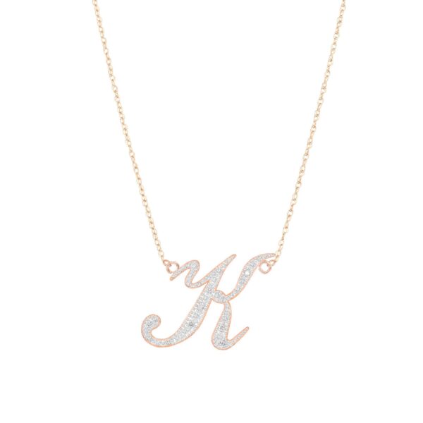Letter K Diamond Script Pendant Necklace in 9ct Rose Gold