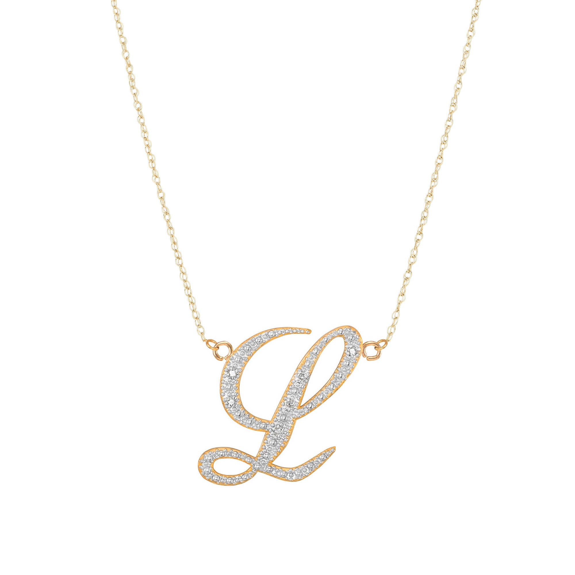 Letter L Diamond Script Pendant Necklace in 9ct Gold