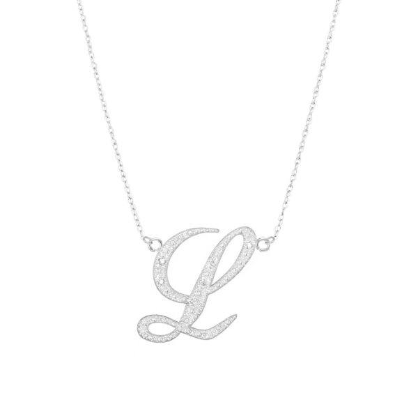 Letter L Diamond Script Pendant Necklace in 9ct White Gold