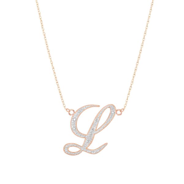 Letter L Diamond Script Pendant Necklace in 9ct Rose Gold