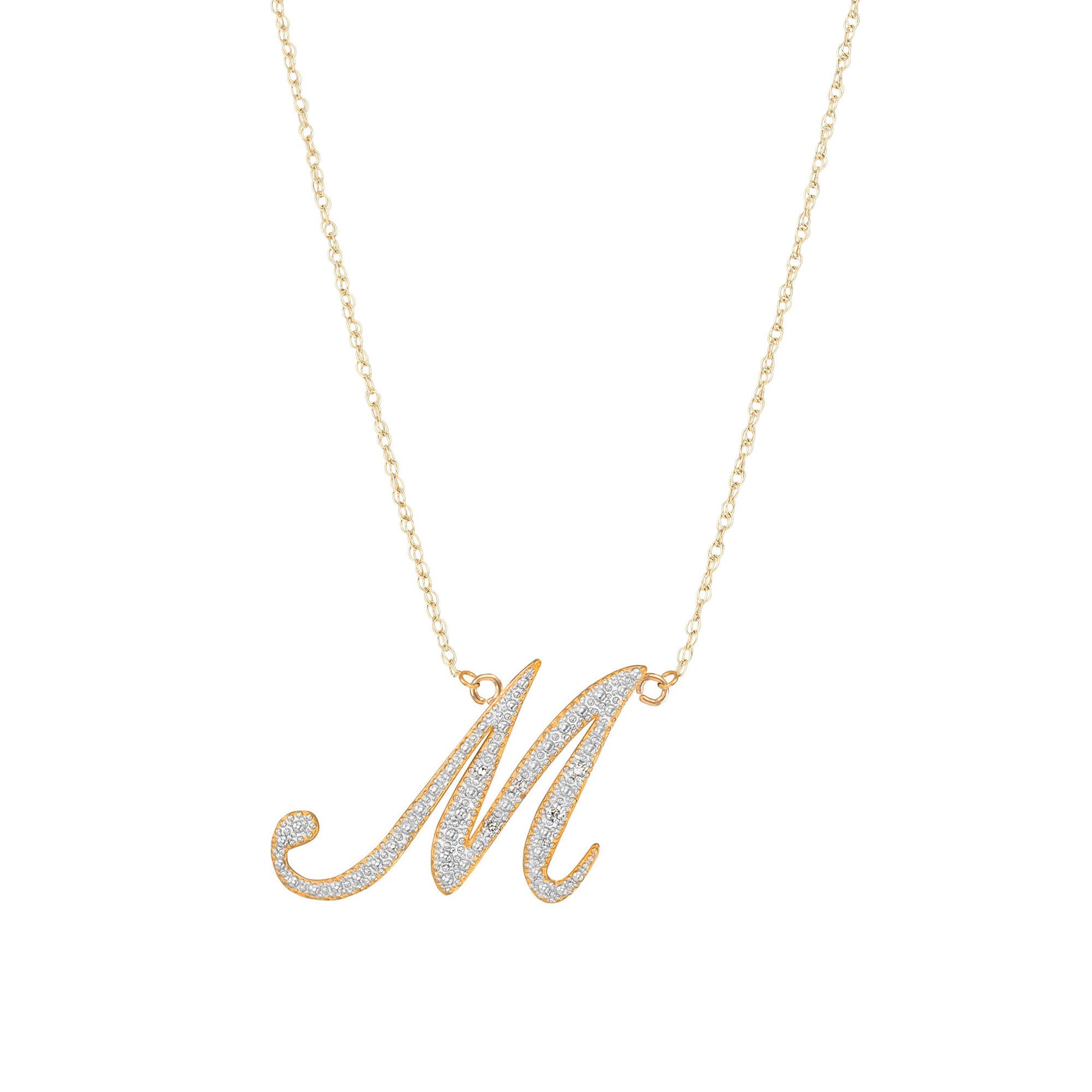 Letter M Diamond Script Pendant Necklace in 9ct Gold