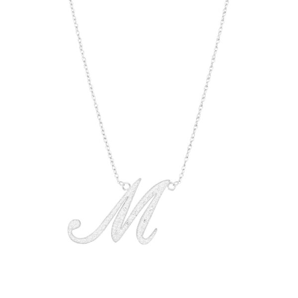 Letter M Diamond Script Pendant Necklace in 9ct White Gold