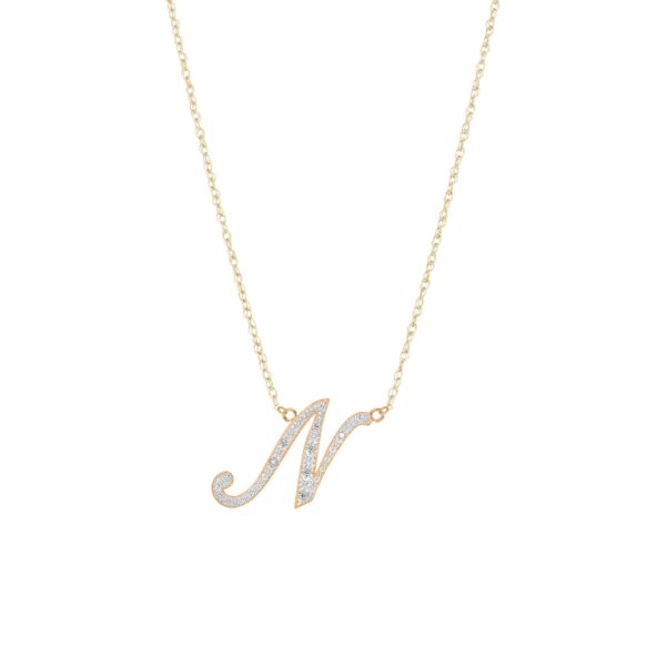 Letter N Diamond Script Pendant Necklace in 9ct Gold