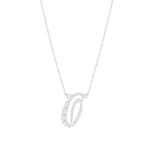 Letter O Diamond Script Pendant Necklace in 9ct White Gold