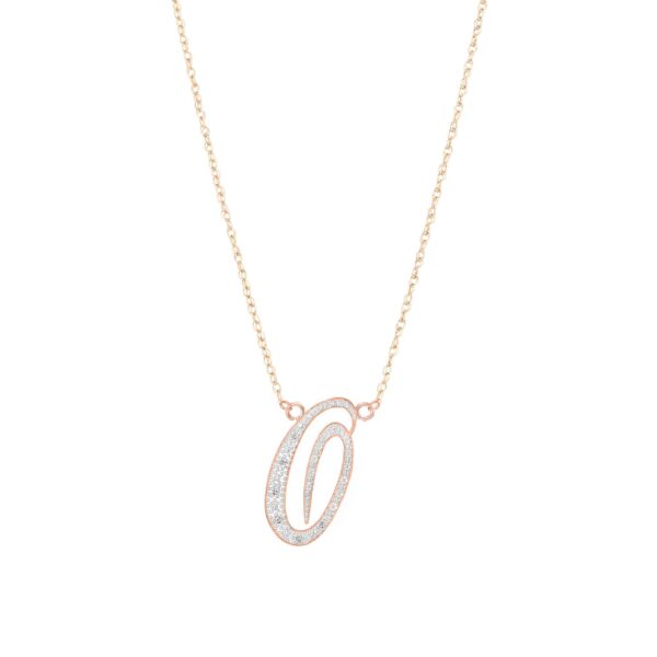 Letter O Diamond Script Pendant Necklace in 9ct Rose Gold