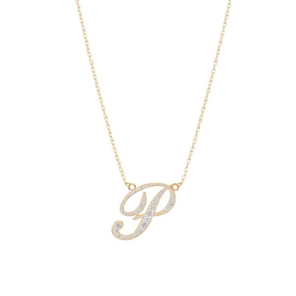 Letter P Diamond Script Pendant Necklace in 9ct Gold