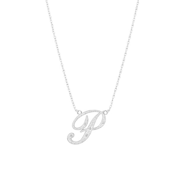 Letter P Diamond Script Pendant Necklace in 9ct White Gold