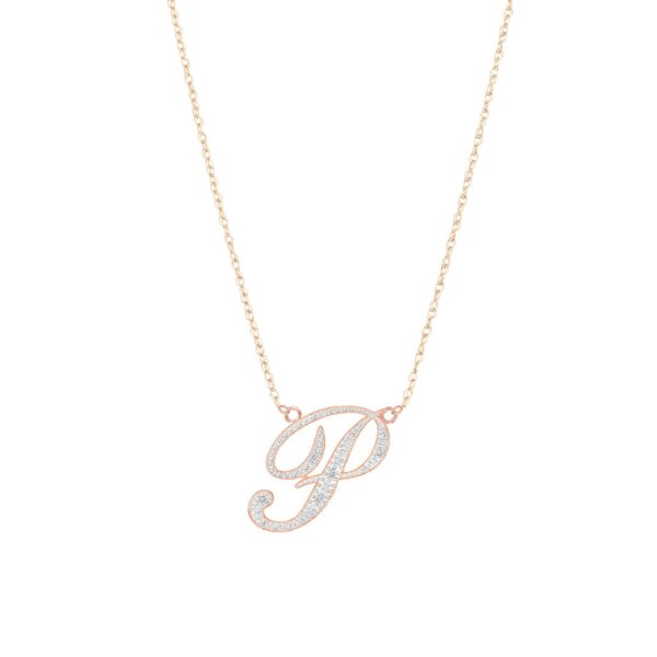 Letter P Diamond Script Pendant Necklace in 9ct Rose Gold