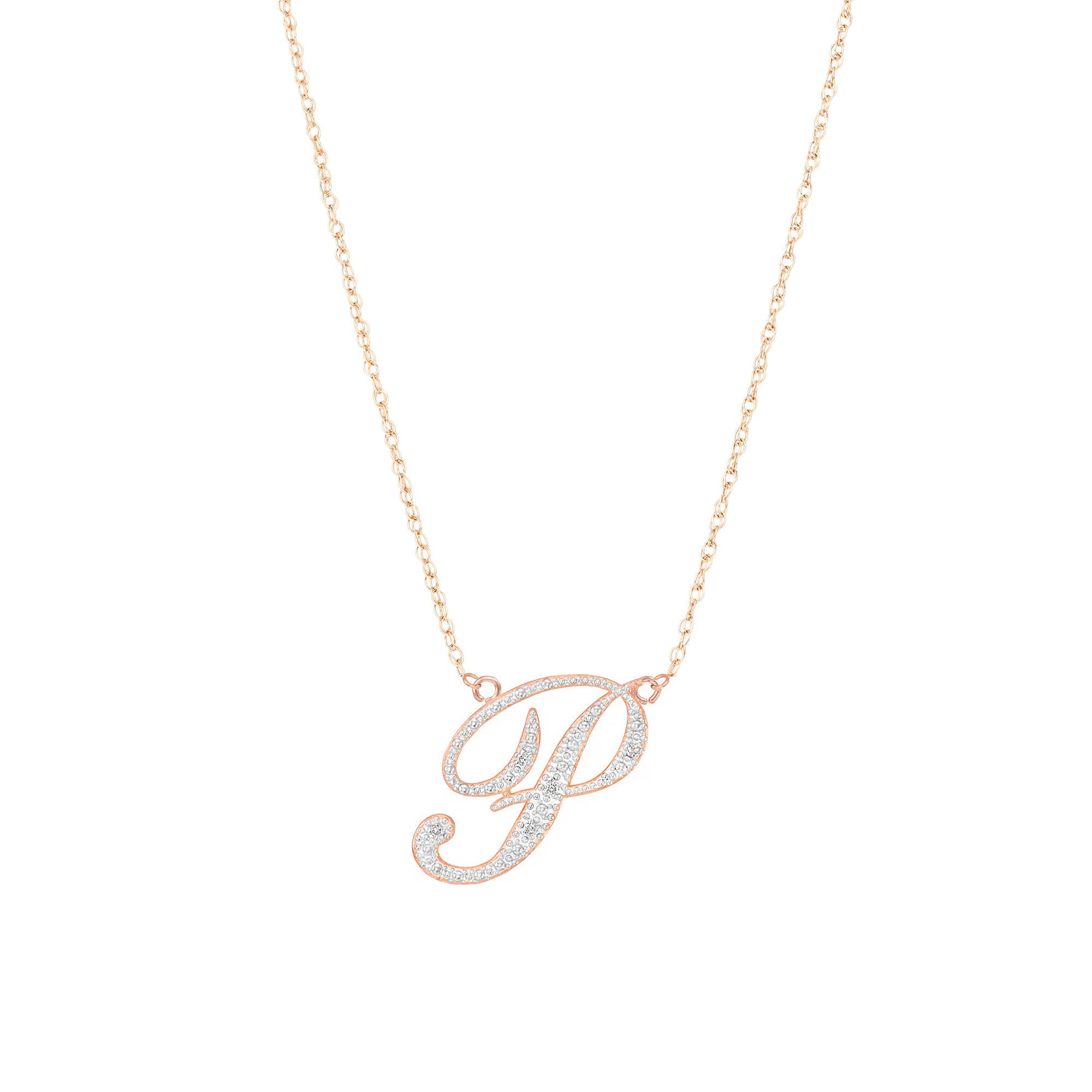 Letter P Diamond Script Pendant Necklace in 9ct Rose Gold