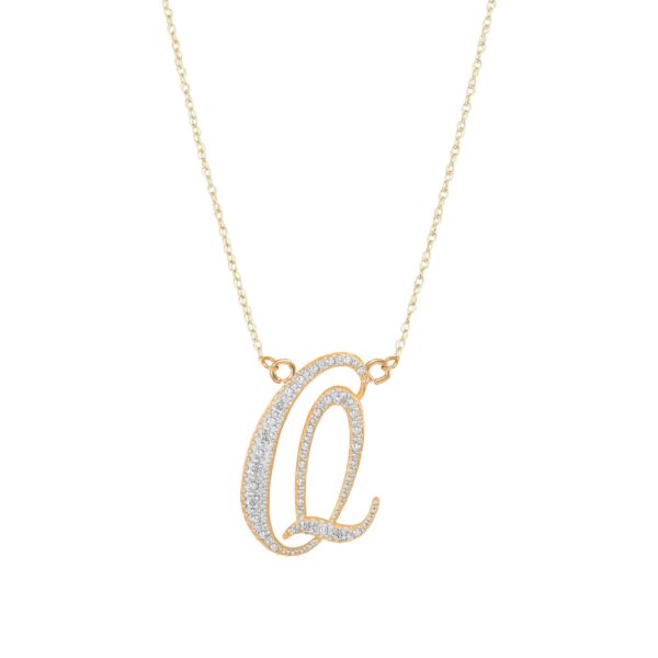 Letter Q Diamond Script Pendant Necklace in 9ct Gold